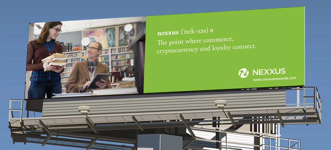 outdoor billboard for cryptocurrency company by dallas advertising agency B12 Group